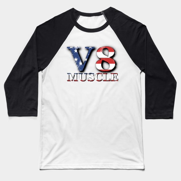 American V8 Muscle Baseball T-Shirt by Rossla Designs